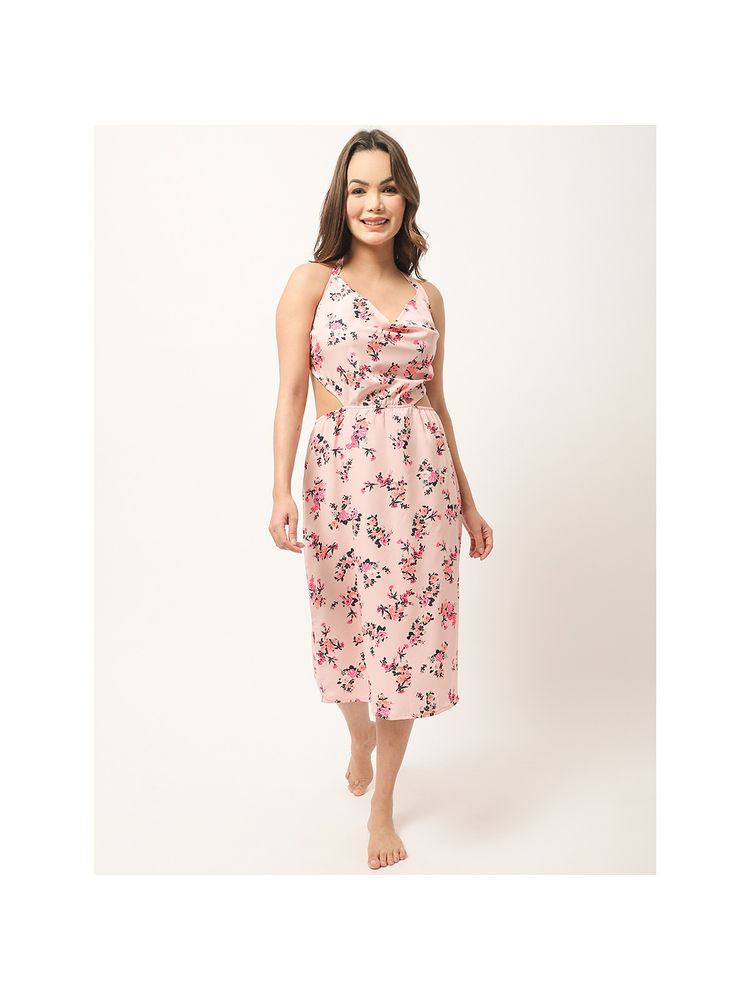 AOBA Womens Pink Floral Printed Beachwear Dress-image-14