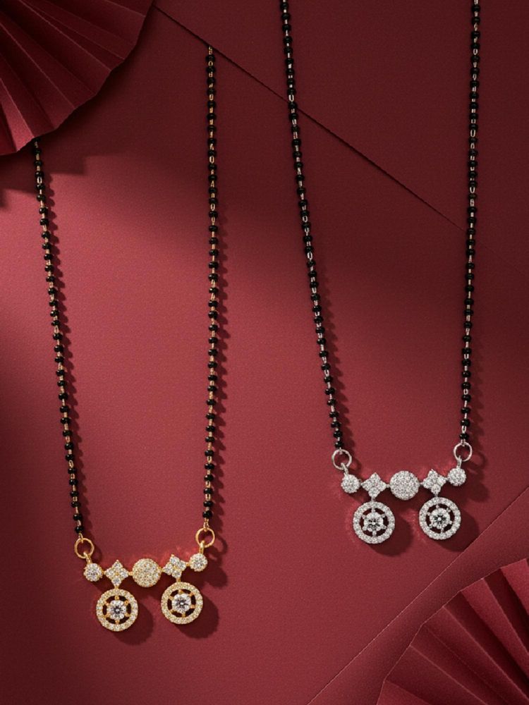 ADIVA Gold & Silver-Plated White American Diamond Mangalsutra (Pack of 2)-picture-15