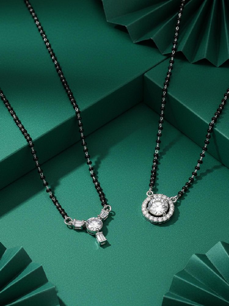 ADIVA Silver-Plated Elegant Circular White American Diamond Mangalsutra (Pack of 2)-picture-38