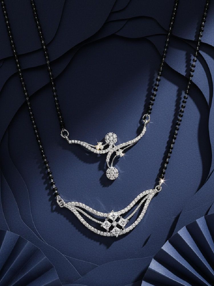 ADIVA Silver-Plated Traditional White AD Stone Mangalsutra (Pack of 2)-picture-0