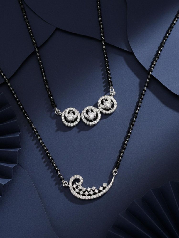ADIVA Silver-Plated White American Diamond Mangalsutra (Pack of 2)-picture-9
