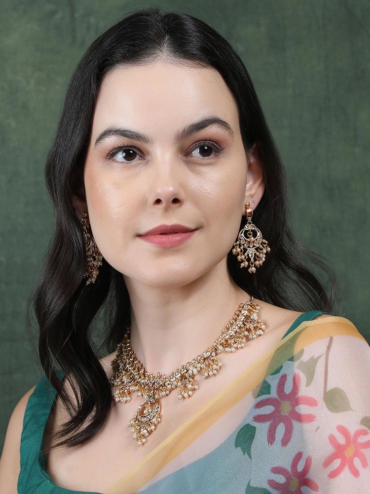 STILEADDA Multi-Color Exquisite Guttapusallu Necklace & Earrings Set-picture-11