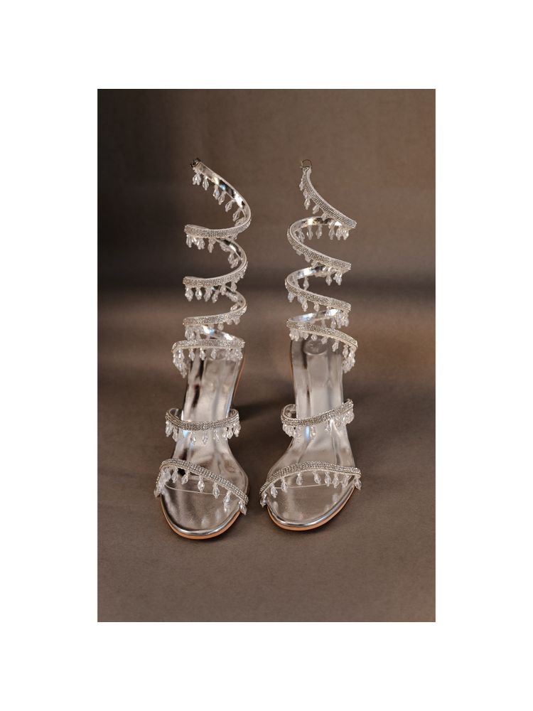 Sana K Luxurious Footwear Silver Spring Round Toe Heel Sandals-image-1