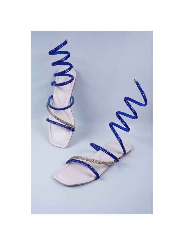 Sana K Luxurious Footwear Blue Spring Flats-image-0
