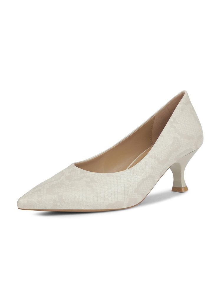 Bata Womens Pointed Toe Kitten Heel Pumps - Off White-image-10
