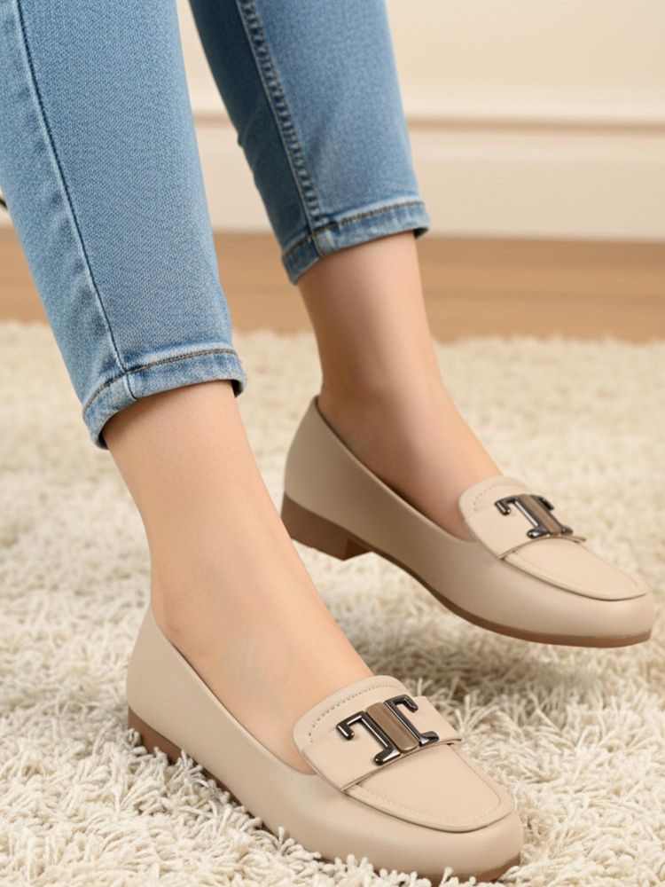 Carlton London Womens Textured Slip-On Loafers - Cream-image-33