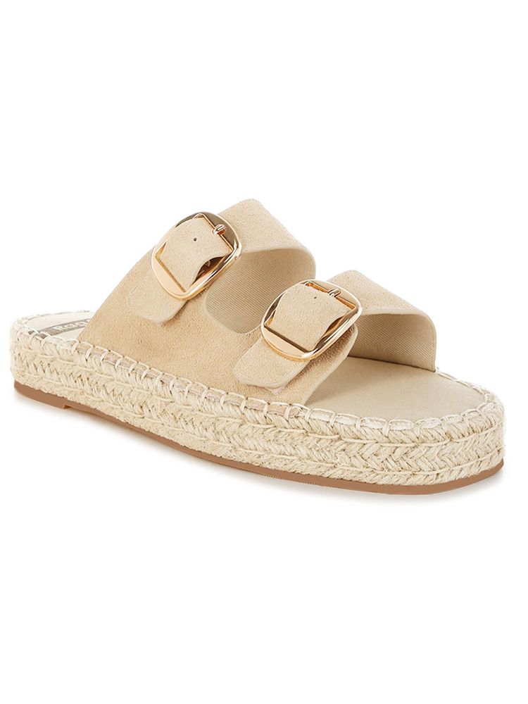 Rag & Co Rag And Co Women Genuine Soft Leather Espadrille Flatform Heels - Beige-image-26