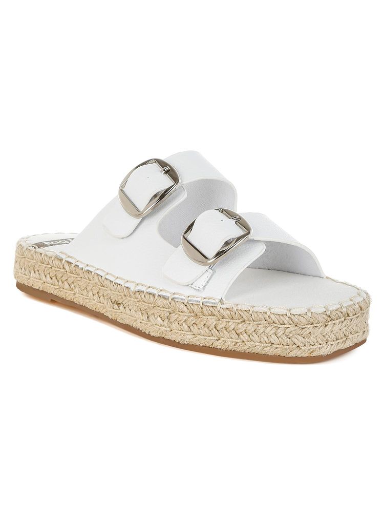 Rag & Co Rag And Co Women Genuine Soft Leather Square Toe Espadrilles Heels - White-image-24