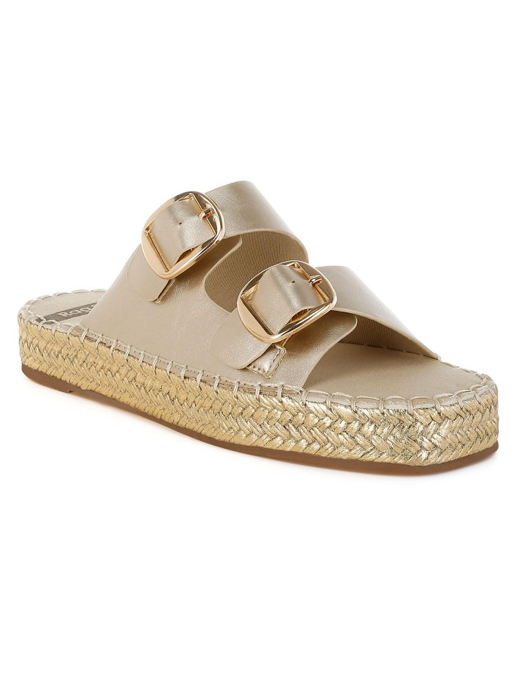 Rag & Co Rag And Co Women Metallic Buckle Detail Espadrille Flatforms Heels - Gold-image-9