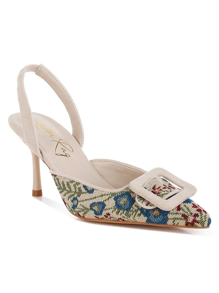 London Rag Women's Embroidered Buckle Detail Stiletto Heels - Beige-picture-20