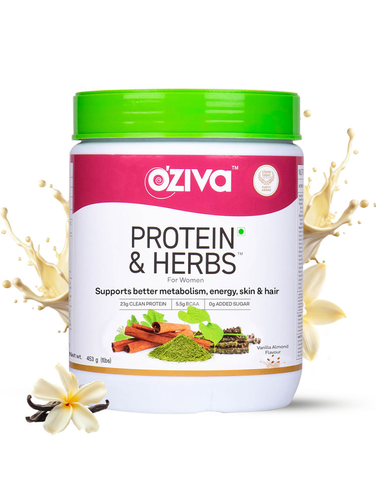 OZiva Protein & Herbs for Women with Multivitamins for Metabolism, Skin & Hair (Vanilla Almond)