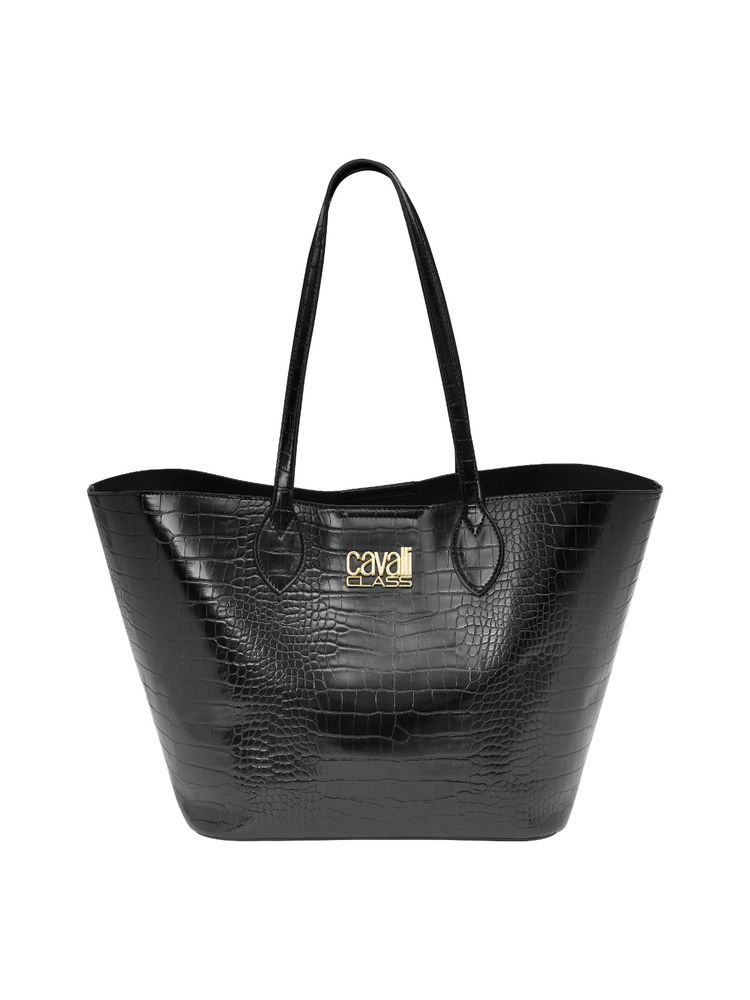 Cavalli Class Women Textured Synthetic Tote Bag With Detachable Strap & Pouch - Black-picture-18