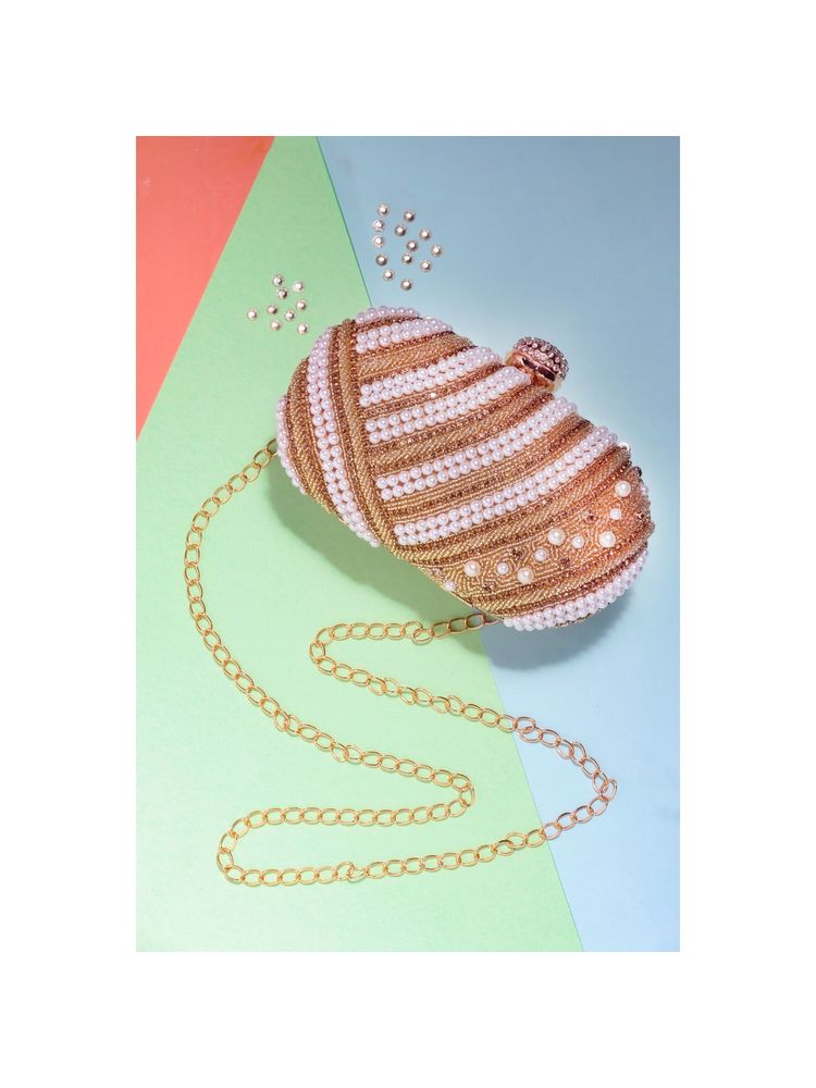 SWISNI Golden Handicraft Oval Shape Designer Clutch (M)-picture-34