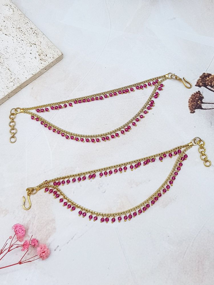 GRIIHAM Gold Plated 2 Line Pink Stone Maatil Earrings-picture-36