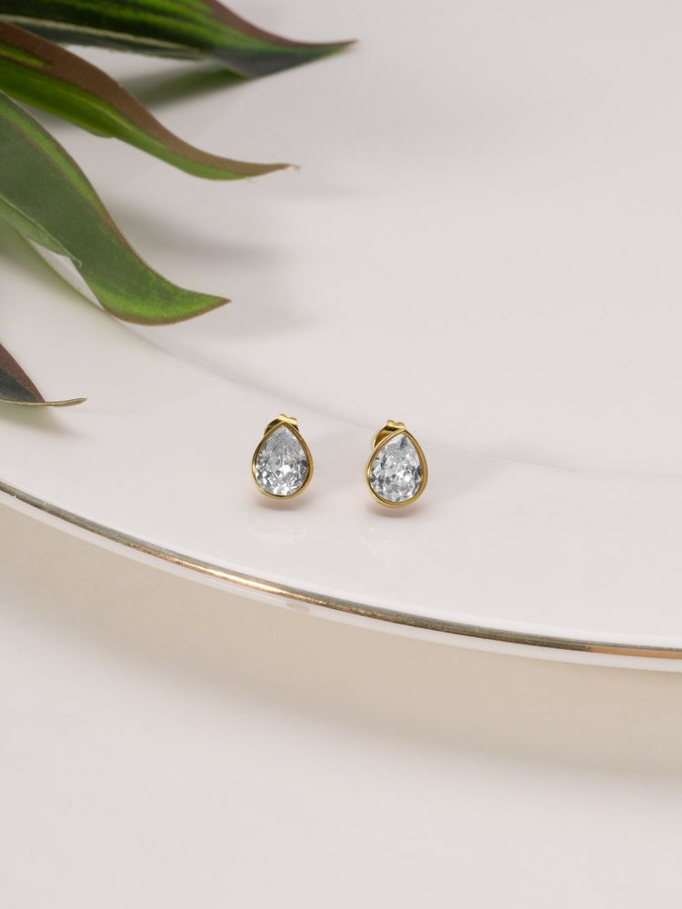 Palmonas White Elegant Pear Stud Earrings-image-8