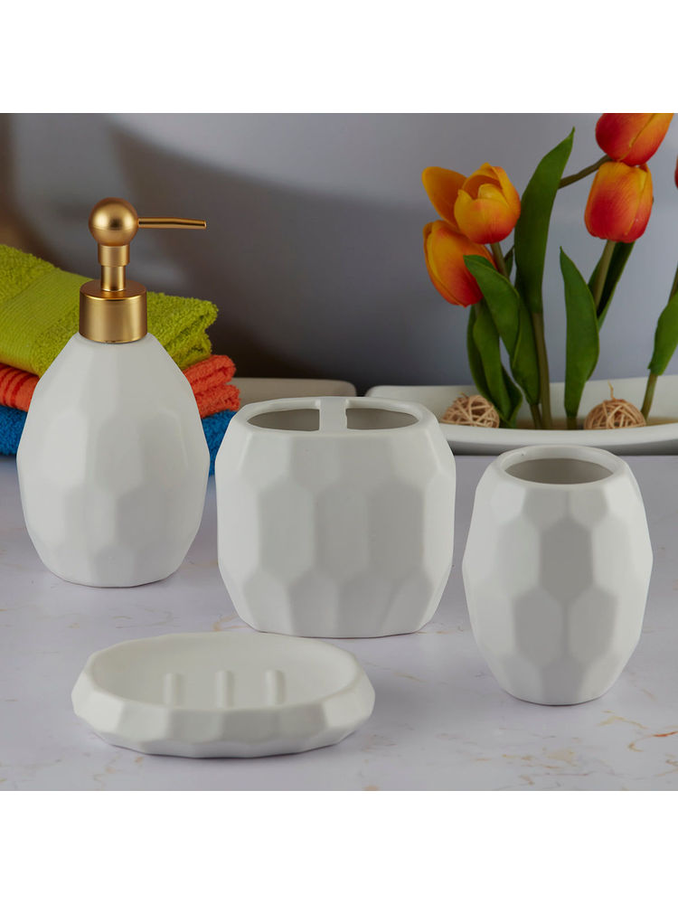 Kookee White Ceramic Bathroom Modern Luxury Bath Accessories (Set of 4)-image-43