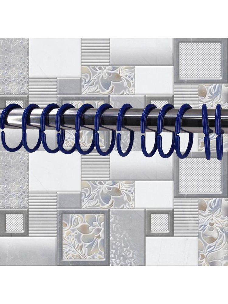Kookee Blue Shaped Hooks Rust-Proof Plastic Shower Curtain Rings (Pack of 12)-picture-16