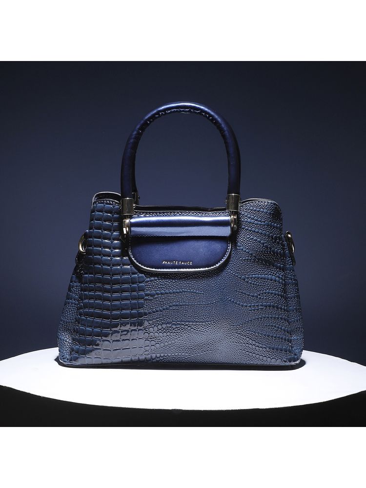 Haute Sauce Structured Croc Handbag - Midnight Blue-picture-28