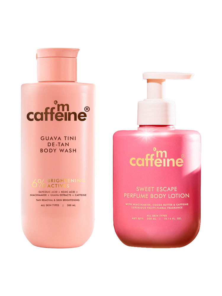 MCaffeine 1% Glycolic Acid Detan Body Wash & Sweet Escape Perfume Body lotion Combo - Pack of 2