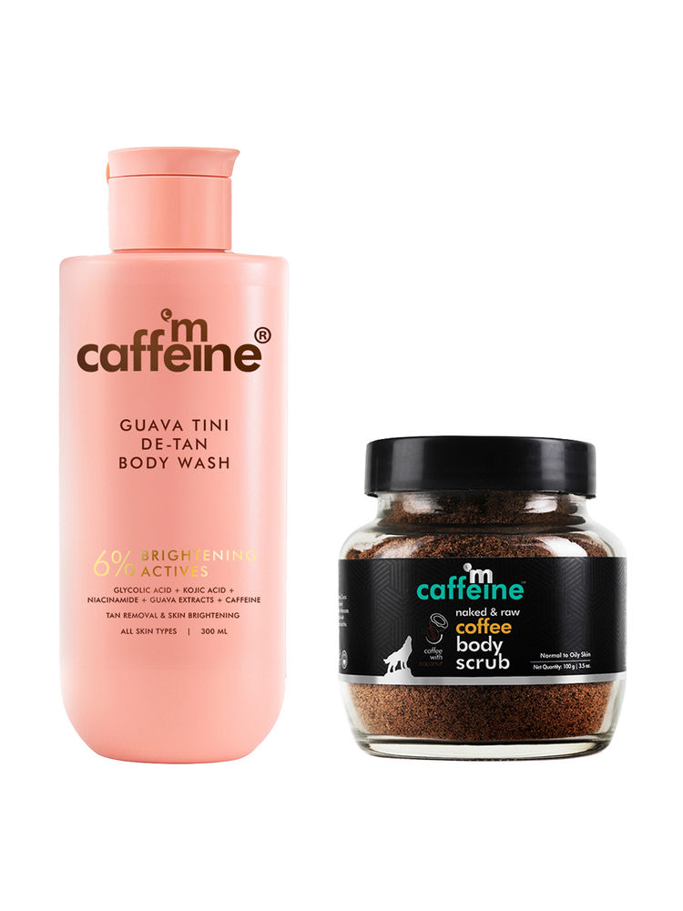 MCaffeine 1% Glycolic Acid Detan Body Wash & Exfoliating Coffee Body Scrub - Pack of 2