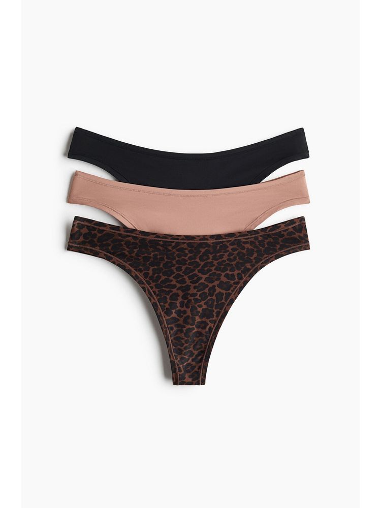 H&M Women Multi-Color 3-Pack Microfibre Thong Briefs-picture-20