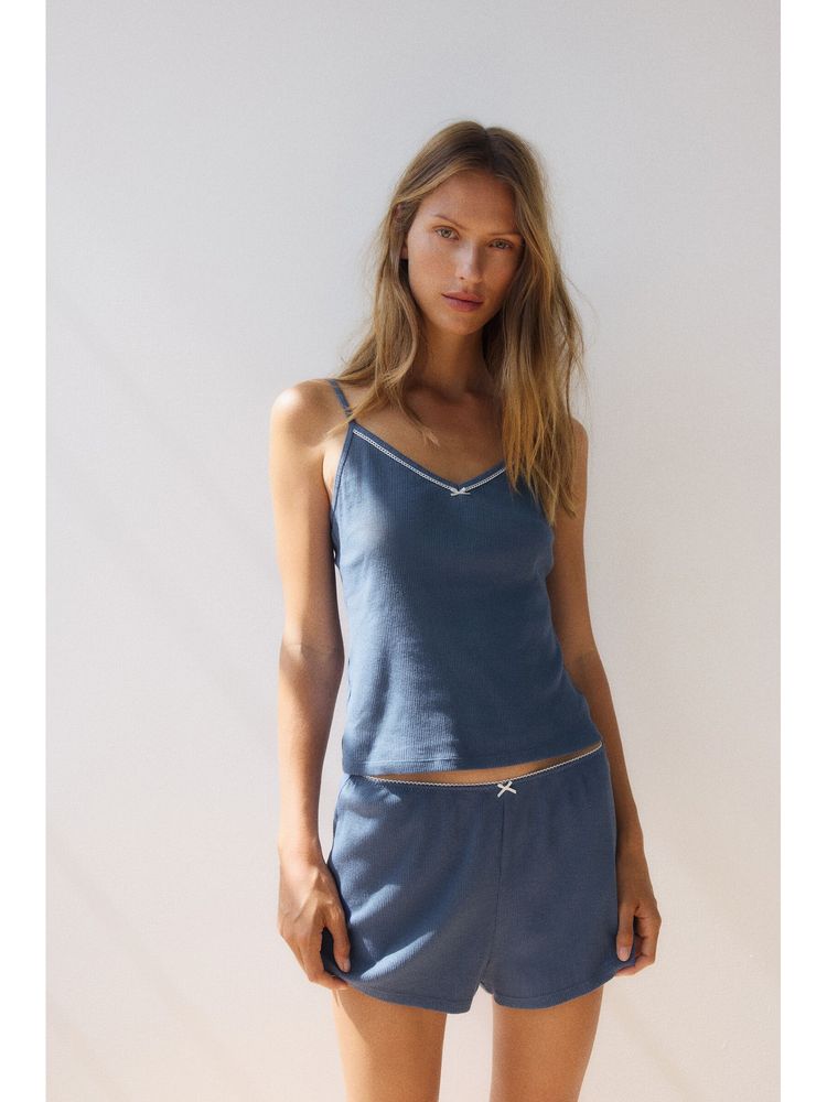 H&M Women Blue Pointelle Jersey Top And Shorts-picture-29
