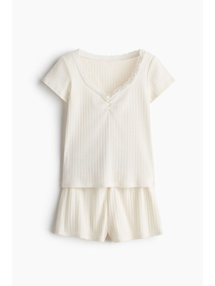 H&M Women White Pointelle Jersey Top And Shorts-picture-32