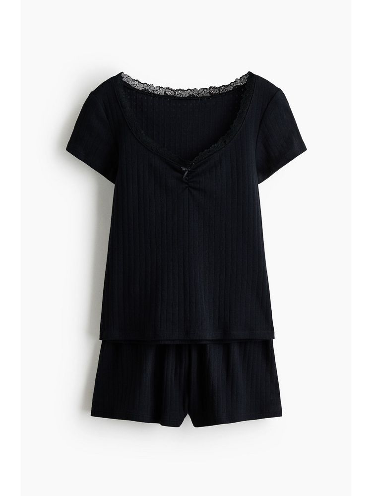 H&M Women Black Pointelle Jersey Top And Shorts-picture-31