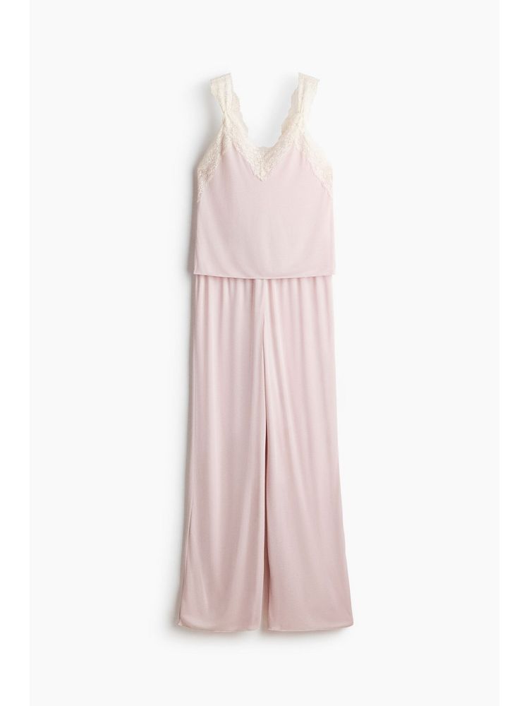 H&M Women Pink Lace-Trimmed Top And Pyjamas-image-39