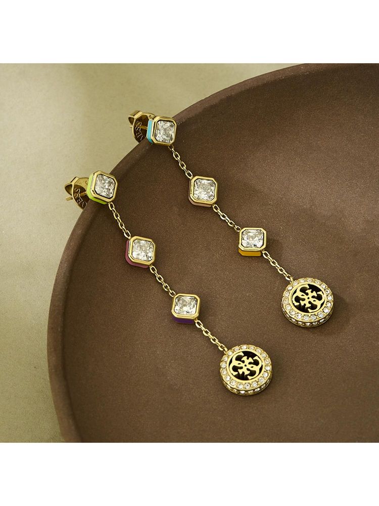 Guess 4G Crush Dangler Earrings For Women, Stainless Steel, Anti-Tarnish, Gold-Plated-image-8