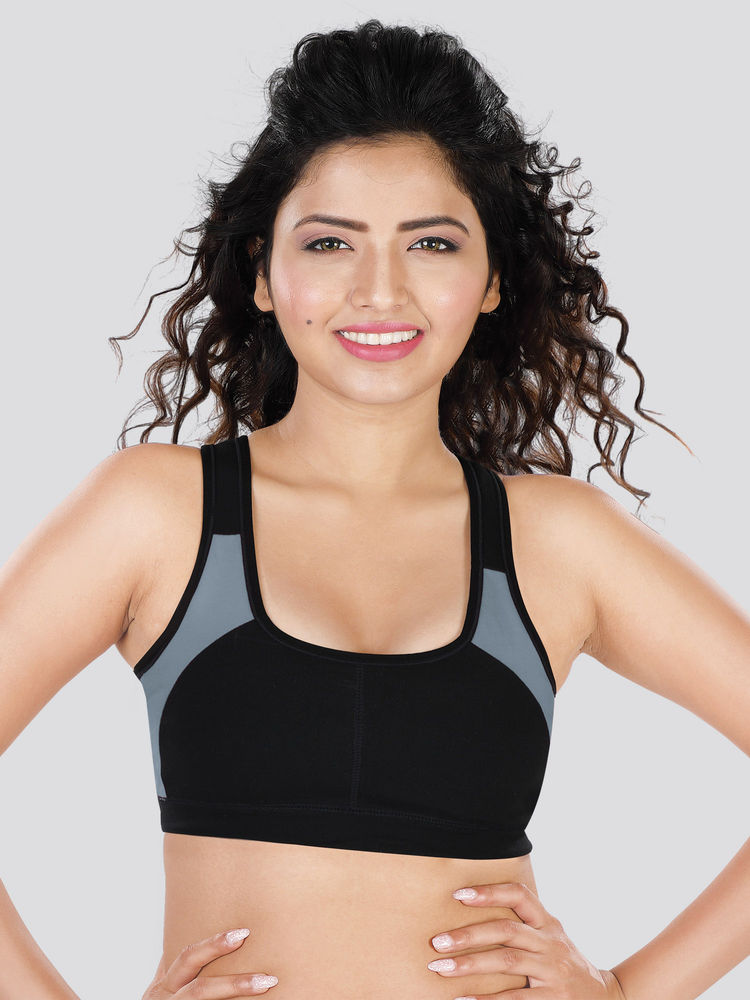 Dermawear SB-1101 Padded Non-Wired Sports Bra - Black Grey