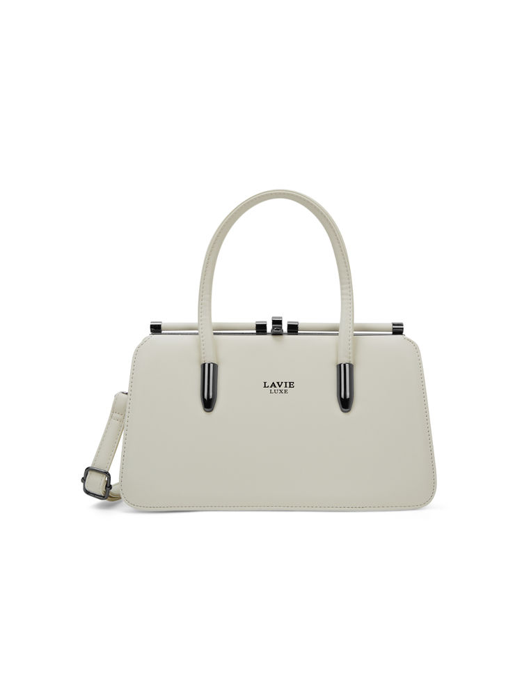 Lavie Luxe Women Book Frame Satchel Bag with Detachable Strap -Off White (M)-image-42