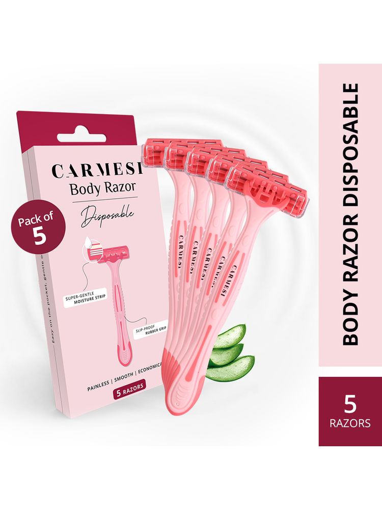 Carmesi Disposable Body Razors For Women - Pack Of 5, With Moisture Strip For Smooth Hair Removal