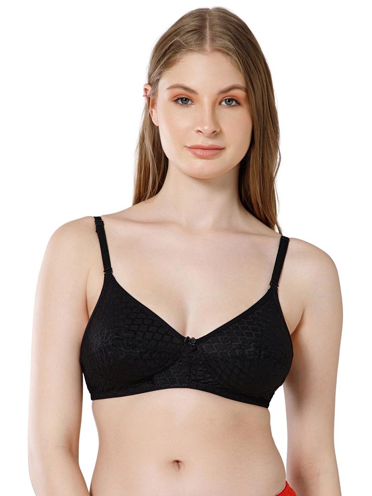 Bodycare Women Black Embroidered Cotton Full Coverage Bra-image-3