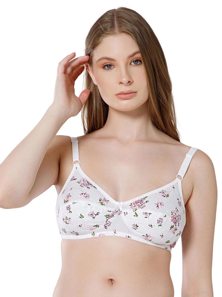 Bodycare Women White-Pink Floral Printed Full-Coverage Cotton Non-Wired Bra-picture-20