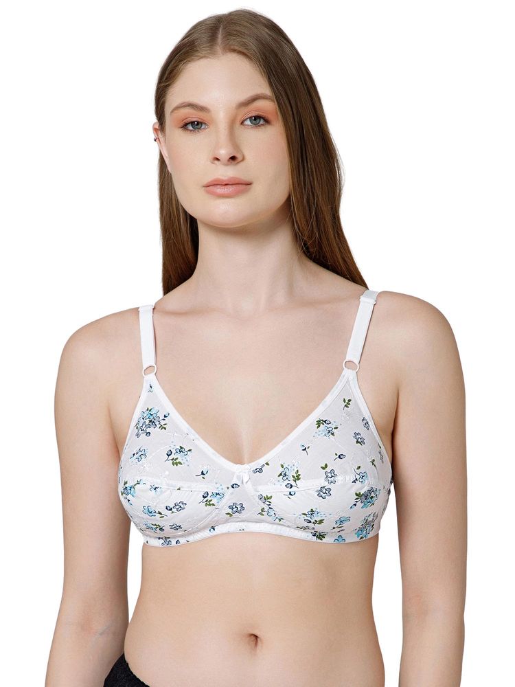 Bodycare Women White-Blue Floral Printed Full-Coverage Cotton Non-Wired Bra-picture-24