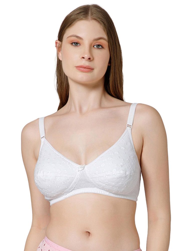 Bodycare Women White Embroidery Padded Cotton Full Coverage Bra-image-44