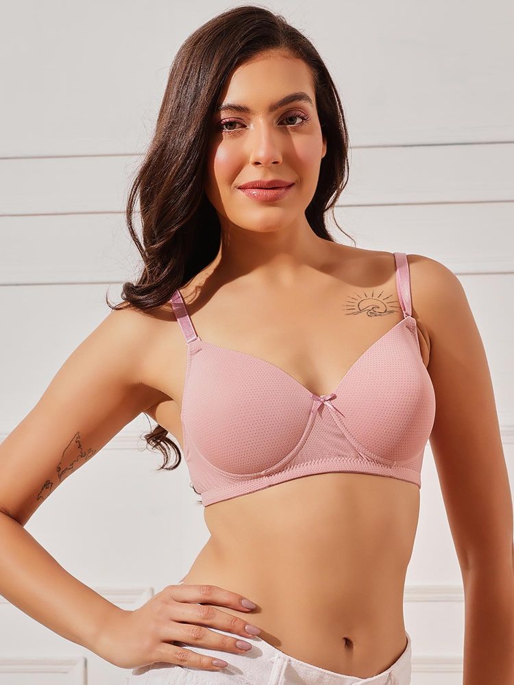 Clovia Women Light Pink Padded Non-Wired Full Coverage T-shirt Bra-image-43