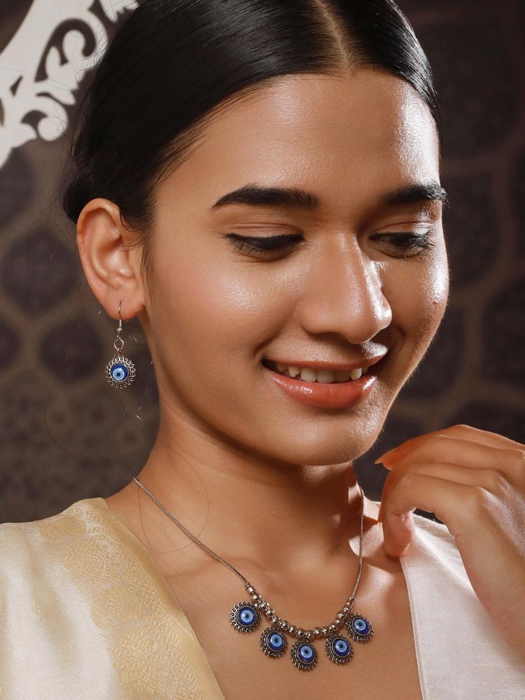 Jazz and Sizzle Silver Brass Silver Jewellery Necklace With Earrings-image-43