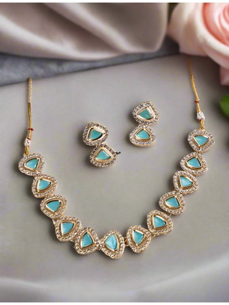 Jazz and Sizzle Turquoise Brass Necklace With Earrings-image-4