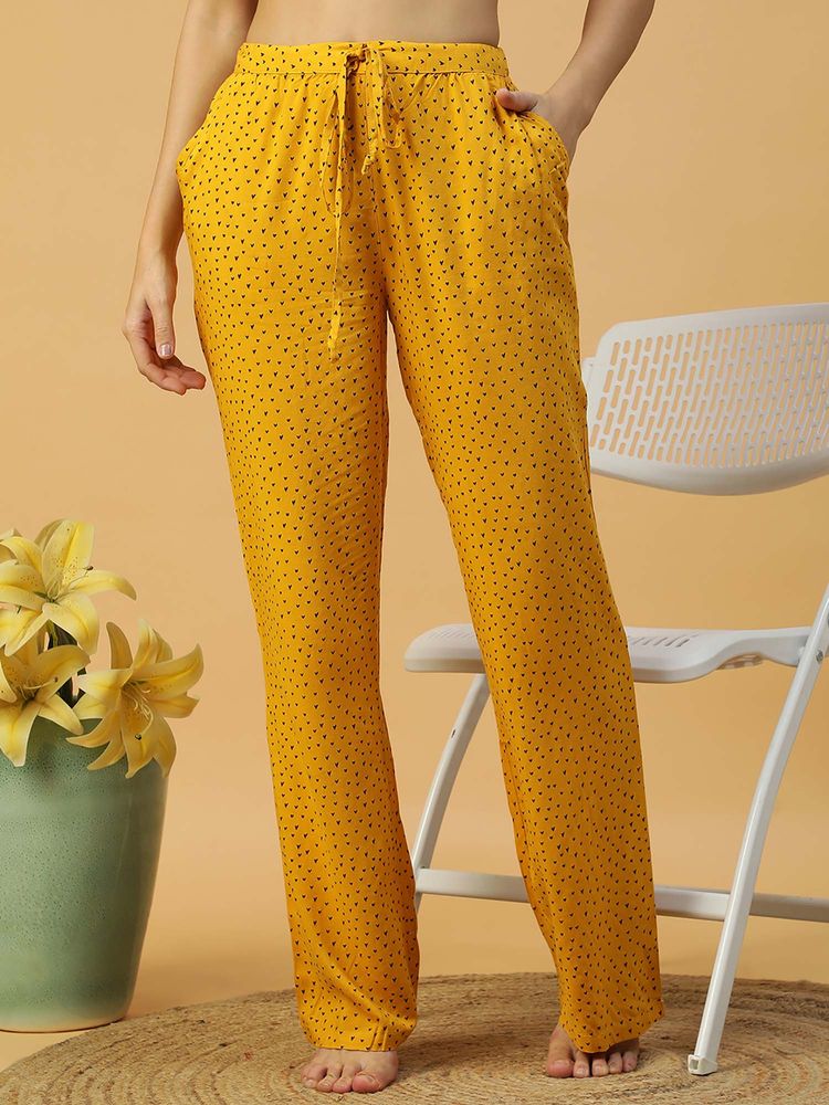 Oxolloxo Women Yellow Printed Elasticated With Tie-Up Detail Nightwear Pyjama-picture-11
