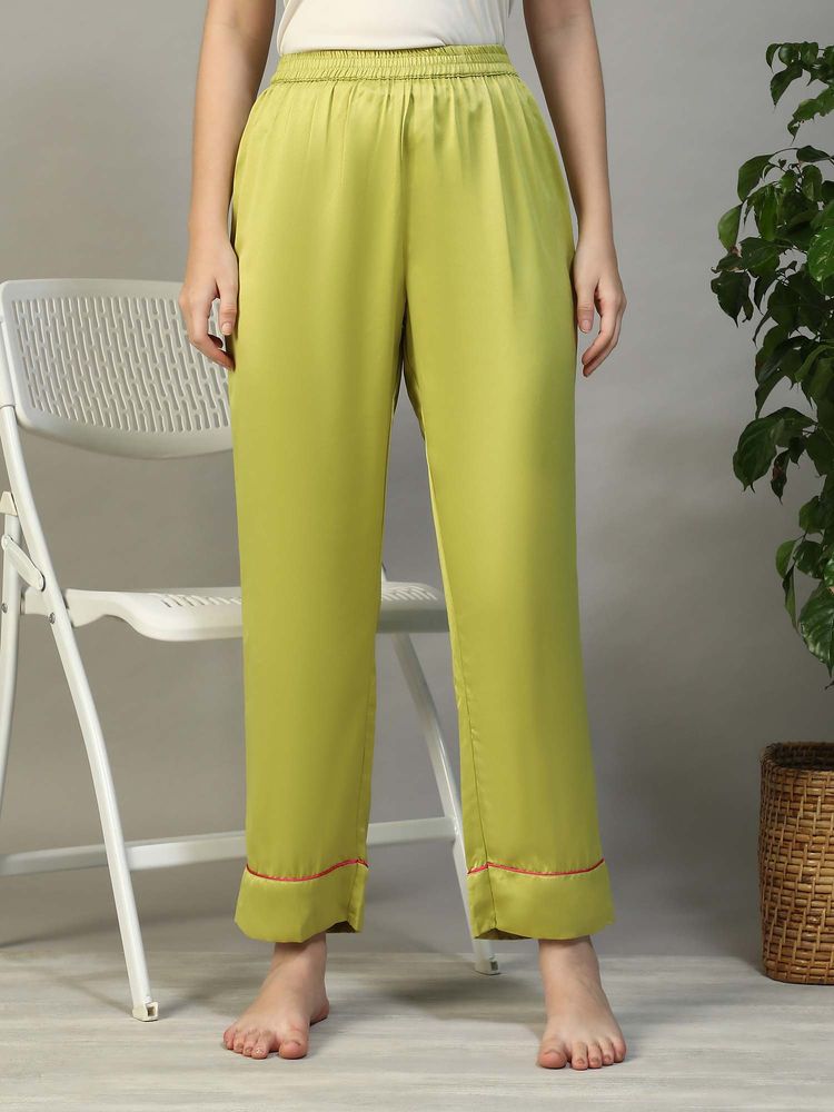 Oxolloxo Women Solid Green Elasticated Satin Nightwear Pyjama-picture-37