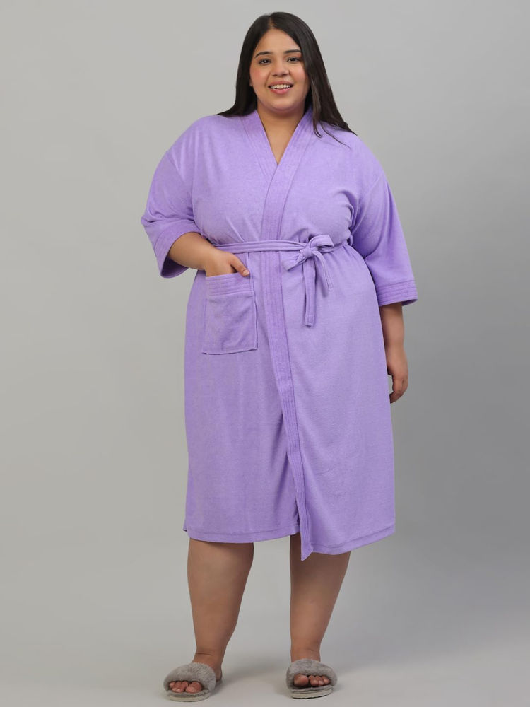 Creeva Lavender Everyday Plus Size Micro Terry Bath Robe-image-37