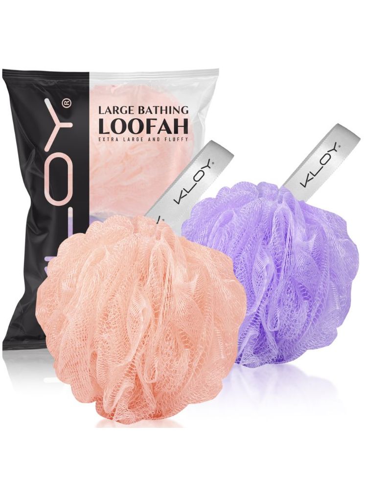 KLOY Large Bath Loofah Sponge Scrubber Exfoliator - Peach And Purple (Pack Of 2 )-picture-10