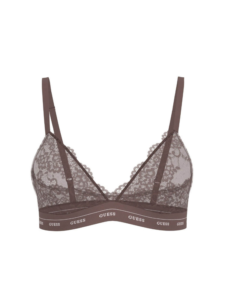 guess fashion Guess Polyamide Self Design Triangle Brown Flowery Bra-picture-26