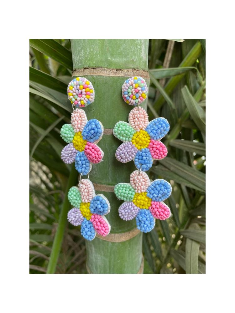Digital Dress Room Colourful Beaded Flower Design Dangler Earrings-picture-11