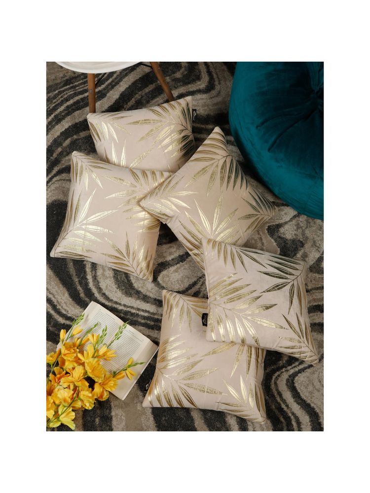 HOSTA HOMES Foil Printed Soft Velvat Cushion Covers Cream (16 x 16 inches)-picture-0
