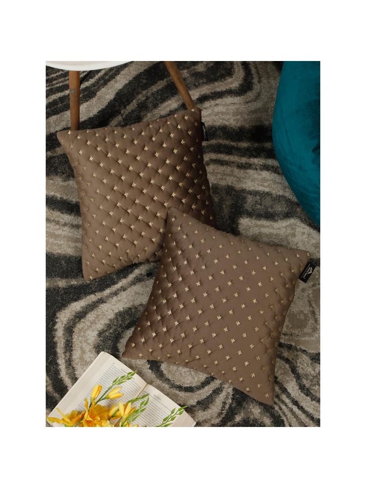 HOSTA HOMES Embroidered Soft Velvet Cushion Covers Brown (16 x 16 inches)-picture-42