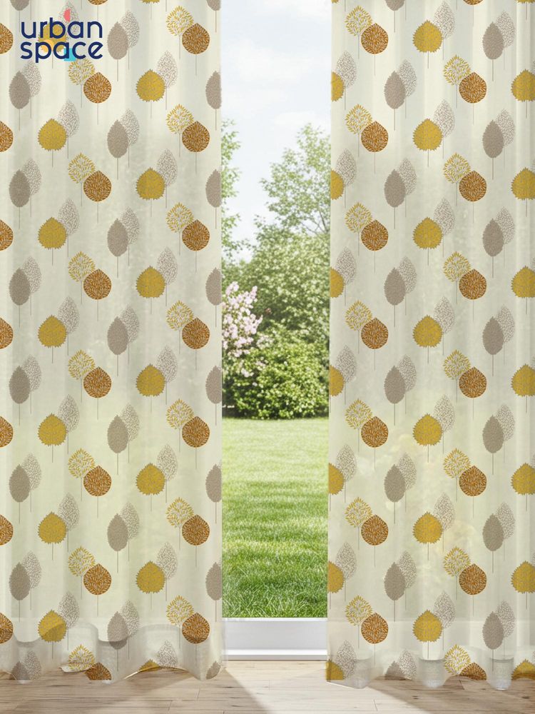 Urban Space 35-40% Light Filtering Sheer Window Curtains - Drops Mustard (Pack of 2)-image-6