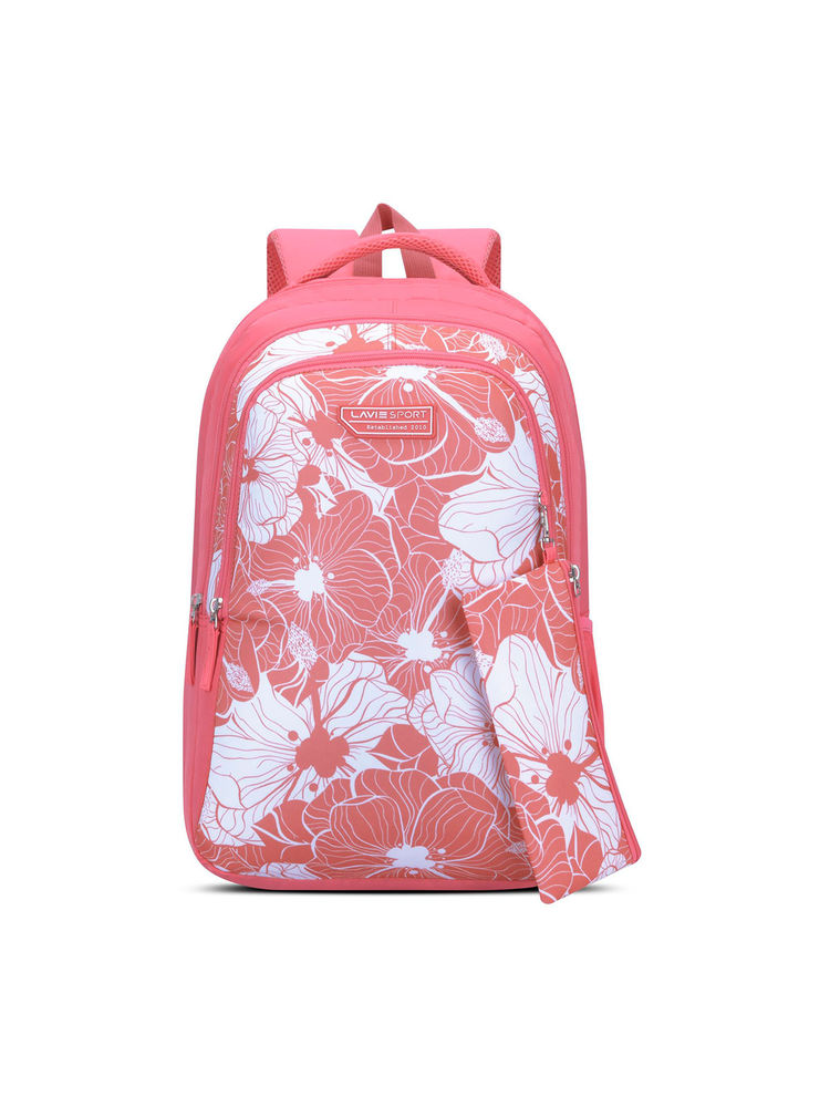 Lavie Sport 36L Primrose Backpack 19 inches Laptop Compatible Pencil Pouch (Coral)-image-48